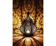 Orientalische Laterne aus Metall Ziva Schwarz 30cm | orientalisches Marokkanisches Windlicht Gartenwindlicht | Marokkanische Metalllaterne für draußen als Gartenlaterne, oder Innen als Tischlaterne