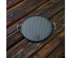 RÖSLE Grillplatte rund, emailliertes Gusseisen matt, schwarz, 52 x 40 x 2 cm, 6 kg, bewegliche Griffe, beidseitig verwendbar