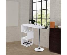 WOLTU Bartisch BT22ws Stehtisch Bistrotisch Bartheke Tresentisch, mit 3 Ablagefläche, mit Weinregale, Metall, MDF, Weiß, 113x40x105cm(BxTxH)