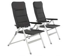 Nexos 2er Set Premium Klappstuhl Relax-Stuhl Campingstuhl Klappsessel – für Garten Terrasse Balkon – klappbarer Gartenstuhl gepolstert Alu - schwarz grau