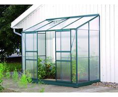 Gartenwelt Riegelsberger Anlehngewächshaus Ida - Ausführung: 3300 HKP 4 mm dunkelgrün, Fläche: ca. 3,3 m², mit 1 Dachfenster, Sockelmaß: 1,28 x 2,54 m