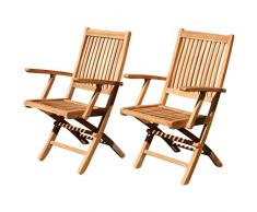 2X Echt Teak Klappsessel Gartensessel Gartenstuhl Sessel Holzsessel mit Armlehne Gartenmöbel Holz Aves