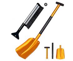 Odoland Schneeräumer Aluminiumlegierung Schneeschaufel Set Leicht und verstellbar, langlebig und tragbar Auto Schneeschaufel mit Eiskratzer