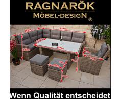 RAGNARÖK hohe Dinning Lounge - DEUTSCHE Marke - 8 Jahre GARANTIE EIGENE Produktion - PolyRattan Gartenmöbel Essgruppe Hocker Sessel verstellbare Lehn Naturfarben Rundrattan