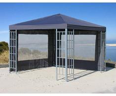 QUICK STAR Rank Pavillon Set 3x3m Metall Garten Partyzelt Anthrazit mit 2 Seitenteilen mit Fenster