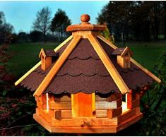 Vogelhaus von klein bis Riesig XXL Futterhaus Futterhäuschen Vogelvilla V18, Vogelfutterhaus aus Holz mit Solarbeleuchtung beleuchtet (Rot, mittel), Vogelfutterhaus mit Futtersilo, Silo
