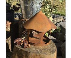 villa-lilla Edelrost Vogelhaus rund Futterhaus Rost Deko Gartendeko Metall Laterne 28 cm