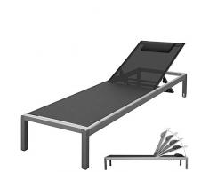 RS Trade Monaco XXL Outdoor Aluminium Sonnenliege (bis 160 kg belastbar) mit reißfester Textil Bespannung und 5-fach verstellbarer Lehne und Rollen, Alu Gartenliege inkl. Nackenrolle, Bezug: Schwarz