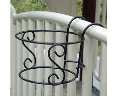 Balkonpflanze Eisen Hanging Racks Runden Blumentopf-Rack Geländer Zaun Draussen Schwarz