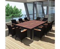 Tidyard Gartengruppe Garten Essgruppe Poly Rattan für 10 Personen, Gartenmöbel Set Sitzgruppe, mit Auflagen, Wetterfest, Tischplatte Schwarz 200x150x74 cm