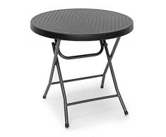 Relaxdays Gartentisch klappbar BASTIAN, rund H x B x T: 74 x 80 x 80 cm, Metall, Kunststoff, Rattan-Optik, schwarz