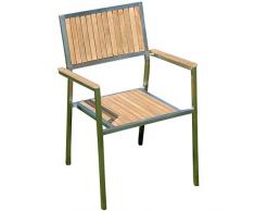 ASS Designer Gartenstuhl mit Armlehne Gartensessel Stapelstuhl Stapelsessel Sessel Kuba-Teak Edelstahl Teak A-Grade stapelbar sehr robust Gastroqualität