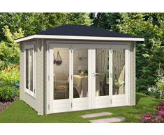 CARLSSON Alpholz Gartenhaus Summertime-40 aus Massiv-Holz | Gerätehaus mit 40 mm Wandstärke | Garten Holzhaus inklusive Montagematerial | Geräteschuppen Größe: 322 x 262 cm | Spitzdach