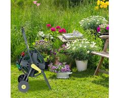 Relaxdays, grau-gelb Schlauchwagen 45m, fahrbare Schlauchtrommel für Garten & Balkon, mit Schlauchführung, 76,5x44x41 cm