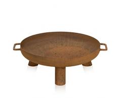 Feuerschale Daytona Stahl in Rostoptik - Feuerstelle für Draußen: Terrasse Garten Balkon - Runde Design-Schale mit Griffen & 3 Füßen, Rost-Look, Patina