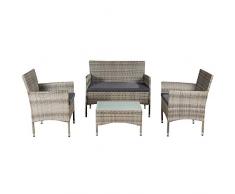 ArtLife Polyrattan Sitzgruppe Fort Myers grau-meliert | dunkelgraue Bezüge | 4 Personen | Lounge Rattanoptik Gartenmöbel-Set für Balkon oder Terrasse