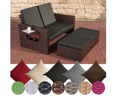 CLP Polyrattan 2er Loungesofa Ancona I Flachrattan Garten-Sofa mit ausziehbarem Fußteil und Verstellbarer Rückenlehne Rattan Farbe braun-meliert, Stärke 1,25 mm, Bezugfarbe: Anthrazit