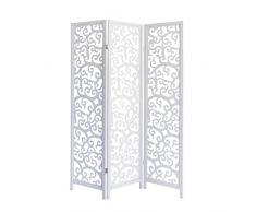 Homestyle4u 895, Paravent Raumteiler 3 teilig, Kiefer Holz Ornamente, Weiß