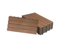 HENGMEI 12x Terrassenfliesen WPC 30x60cm Holz-Optik - Balkonfliesen Garten klick-Fliese Anthrazit mit Drainage (12er set,Braun)