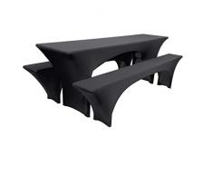 E EBETA Elastisch Biertischhussen Bierbank-Auflage & Tischdecke für 50cm 3 TLG-Set Breite Bierzeltgarnitur Stretch Hussen für Festzeltgarnituren Bierbank Hussen (Schwarz)