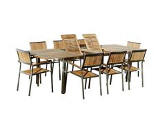 AS-S Gartengarnitur Edelstahl Teak Set: Ausziehtisch 200-280x100 cm Und 8 Teak Sessel A-Grade Teak Holz Serie Kuba Gastroqualität