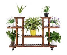 Yaheetech Pflanzentreppe Pflanzenregal Holz mehrstöckig Blumenregal mit Rollen Blumenständer Platzsparend Balkon Innen Dekor 124 x 33 x 80cm