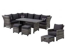 Mandalika Garden Hohe 3 in 1 Dining Poly Rattan Lounge Santa Cruz Deluxe XL Black Pearl Links, mit verstellbaren Armlehnen, flexibel einsetzbar