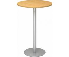 Bümö® Stehtisch mit massiven Tellerfuß & Säule in silber lackiert | Bartisch | hochwertiger Bistrotisch | Säulentisch in 2 Formen und 7 Dekoren (Platte: rund-Ø 80cm, Buche)