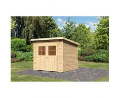 Röhrs Edition - Karibu Gartenhaus Ottersberg 4 naturbelassen - Gerätehaus aus Fichtenholz - 242 x 217 cm - 19 mm Wandstärke - klassisches Design mit Pultdach