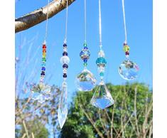 YUFENG Fensterdekoration, hängend, achteckige Kristall- und Perlenelemente, Sonnenfänger, Geschenkidee. 5 Stück