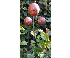 garten-wohnambiente Rosenkugel 3er Set 20-15-10 cm Edelstahl Granit rot Dekokugel mit Stab 80 cm