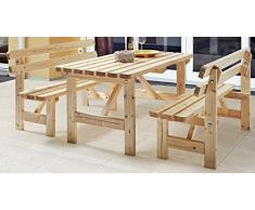 Stabile Holz Sitzgruppe Garten Garnitur 1 Tisch 2 Bänke