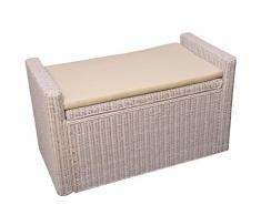 Mendler Sitzbank Sitzhocker M92 Rattan mit Stauraum und Kissen 88cm ~ weiß