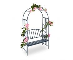 Relaxdays Rosenbogen mit Bank, robustes Metall, 2-Sitzer Deko-Gartenbank, Rankhilfe, HxBxT: 205 x 115 x 50 cm, Anthrazit