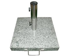 Nexos Schirmständer Sonnenschirmständer Granit eckig 45x45cm Steindicke 5cm ca. 40kg Edelstahlrohr Griff Rollen grau