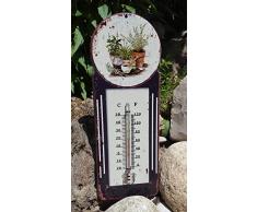 LB H&F Gartenthermometer analoges Thermometer Metall - 38 cm Gross - Blechschild Antik Design