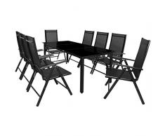 Deuba Sitzgruppe Bern 8+1 Aluminium 7-Fach verstellbare Hochlehner Stühle Tisch mit Sicherheitsglas Anthrazit Garten Set