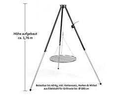 Hero Dreibein Schwenkgrill mit Kurbel & Edelstahl Grillrost 80 cm