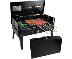 BUTTERFLYSILK Tragbar Faltbar Holzkohlegrill Kleiner Grill Koffergrill Einfach zu montieren und zu reinigen Grillhöhe verstellbar Mit Gabel und Schaufel zum Party Familienferien