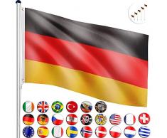 FLAGMASTER® Aluminium Fahnenmast 6,5m + Flagge, 5fach höhenverstellbar, 18 Verschiedene Fahnen zur Wahl, Komplettset