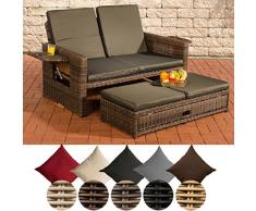 CLP Polyrattan 2er-Loungesofa Ancona 5mm I Rundrattan Garten-Sofa Mit Ausziehbarem Fußteil Und Verstellbarer Rückenlehne I Braun Meliert, anthrazit
