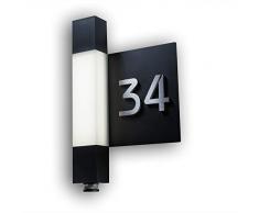 Metzler LED Außenwandleuchte mit Hausnummer-schild Edelstahl - Anthrazit - Bewegungssensor, 8m Reichweite - energiesparsame Beleuchtung