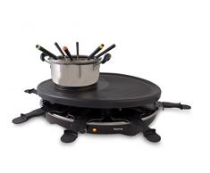 Suntec Wellness RAC-8458 Raclette-Fondue-Set, 2 in 1 Set für bis zu 8 Personen, Aluminium-Grillplatte mit Edelstahl-Fonduetopf 1,4 L, Gabeln plus Spatel, maximal 1200 W