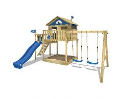 WICKEY Spielturm Smart Coast Kletterturm Spielhaus auf Podest mit Doppelschaukel und Rutsche, großem Sandkasten und Kletterleiter