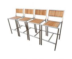 4 Stück Edelstahl Teak Barhocker Barsessel Bistrosessel Bistrohoker Massive Ausführung A-Grade Teakholz MEXIKO Gartenmöbel Modell: MEXIKO von AS-S