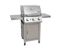 Mayer Barbecue ZUNDA Gasgrill MGG-330 Master aus Edelstahl, BBQ Grillwagen, 3 Edelstahl-Brenner, für Balkon, klappbare Seitentische