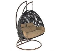 Home Deluxe - Polyrattan Hängesessel - Twin braun - inkl. Gestell, Sitz- und Rückenkissen