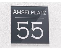 Hausnummer mit Gravur Straße und Ziffern Zahlen wetterfest in versch. Größen ab 16x16 cm quadtratisch Edles Hochglanz Acrylglas in schwarz und anthrazit Hausnummern Schild für Garten Haus
