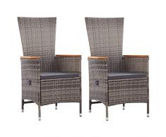 vidaXL 2X Gartenstuhl mit Kissen Gartensessel Stuhl Sessel Hochlehner Rattansessel Gartenmöbel Rattanstuhl Stühle Poly Rattan Grau