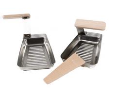 BBQ 2 Grill-Pfannen, Heber mit Holz-Griff, Holz-Spatel, Edelstahl, Gemüsekorb für kleineres Grillgut, ca. 17,8 x 11,5 x 2 cm
